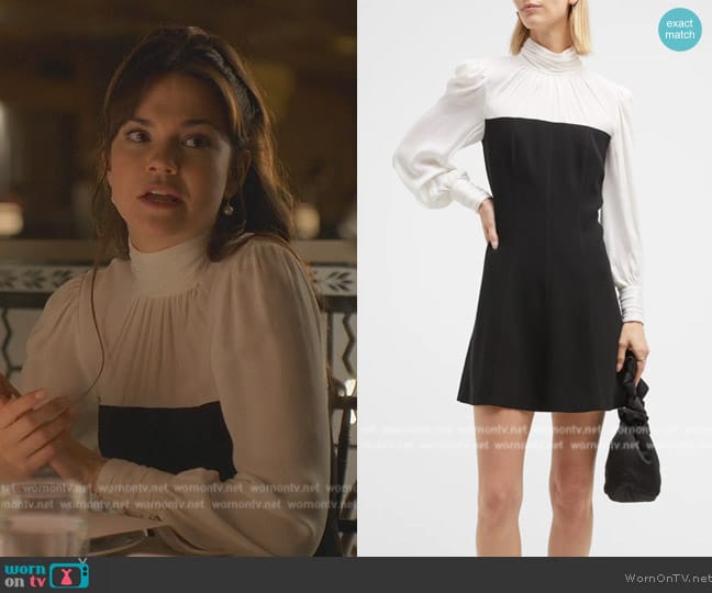 Cinq a Sept Caley Two-Tone High-Neck Mini Dress worn by Callie Foster (Maia Mitchell) on Good Trouble