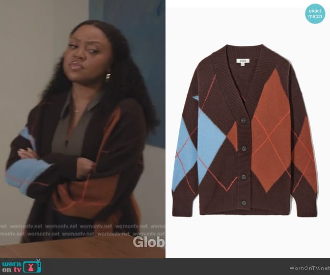 Cos Argyle Wool Cardigan worn by Janine Teagues (Quinta Brunson) on Abbott Elementary