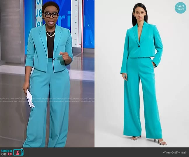 French Connection Echo Crepe Cropped Blazer in Jaded Teal worn by Zinhle Essamuah on NBC News Daily