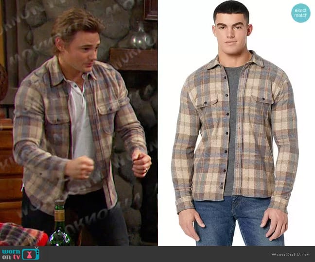 Faherty Legend Sweater Shirt in Bozeman Plaid 1 worn by Johnny DiMera (Carson Boatman) on Days of our Lives