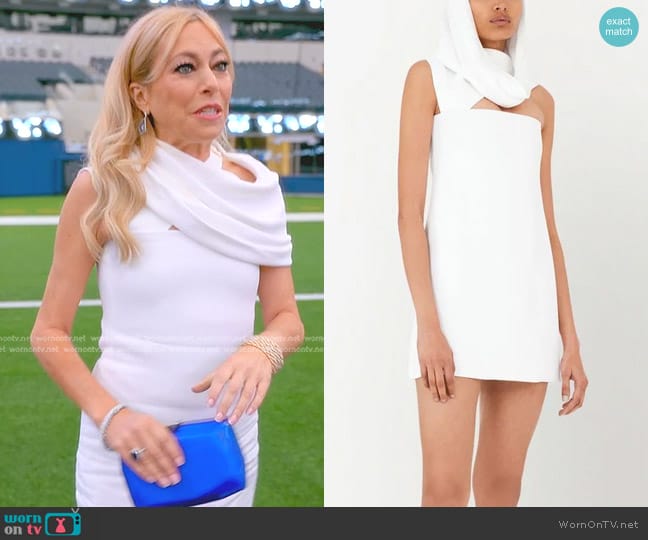 Ferragamo Hooded One-Shoulder Mini Dress worn by Sutton Stracke on The Real Housewives of Beverly Hills
