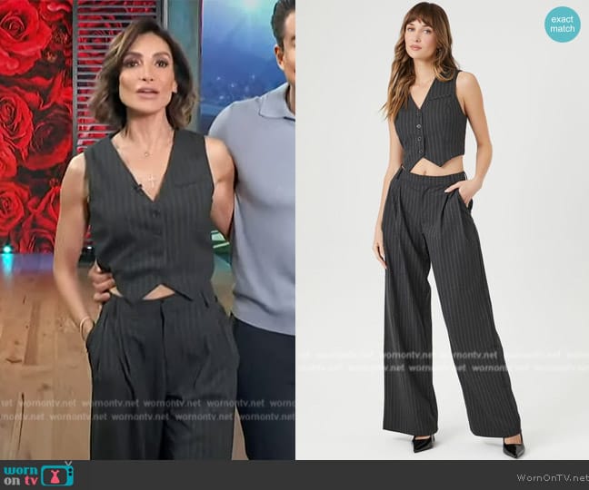 Forever 21 Cropped Pinstripe Vest worn by Courtney Lopez on Access Hollywood
