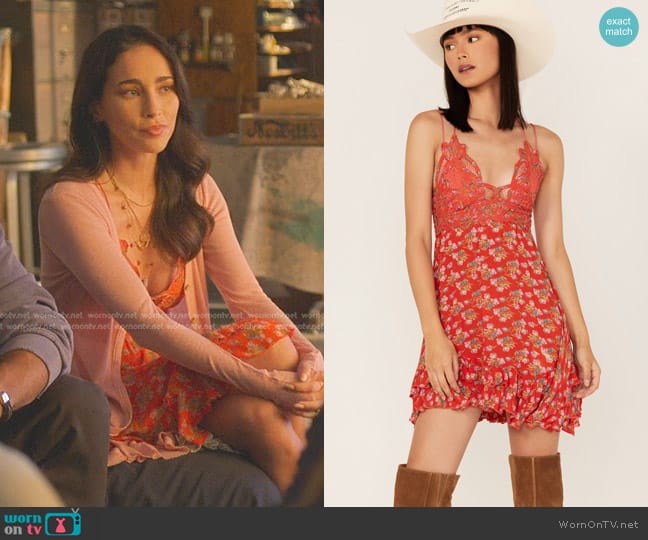Free People Adella Floral Print Sleeveless Slip Dress in Red Meadow worn by Isabella (Priscilla Quintana) on Good Trouble