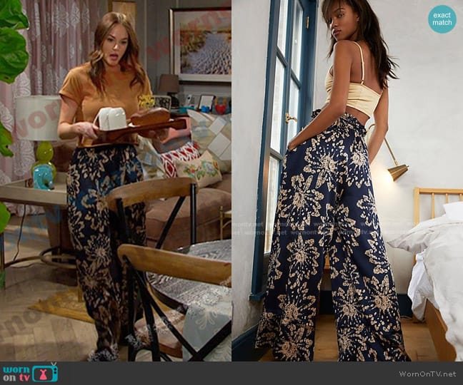 Free People Goddess Lounge Pants in Navy Combo worn by Stephanie Johnson (Abigail Klein) on Days of our Lives