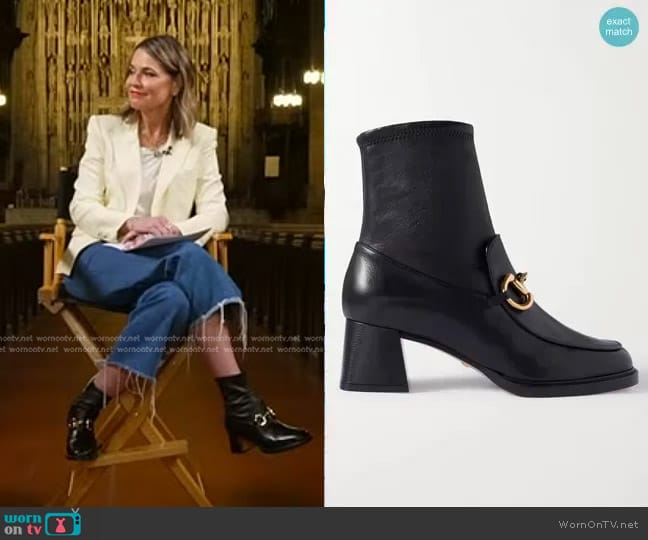 Gucci Horsebit-Detailed Leather Ankle Boots worn by Savannah Guthrie on Today