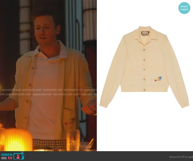 Gucci Lovelight Wool Embroidered Cardigan worn by (Jack Cutmore-Scott) on Death and Other Details