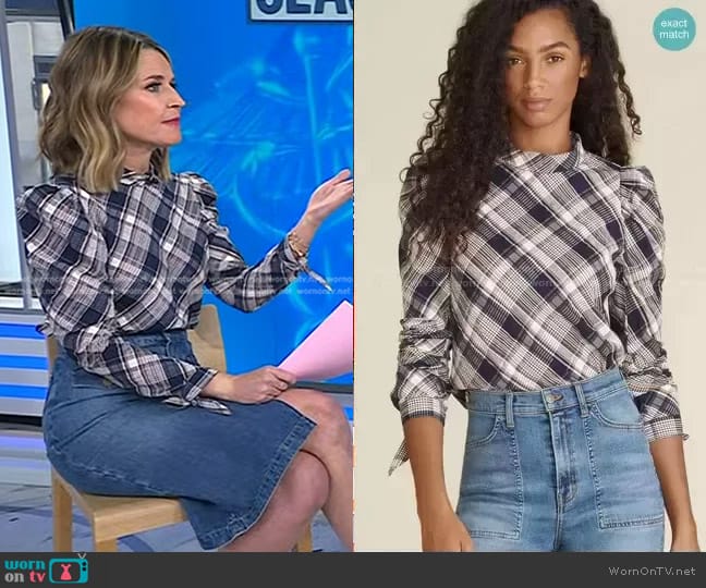 Veronica Beard Isabel Plaid Top worn by Savannah Guthrie on Today