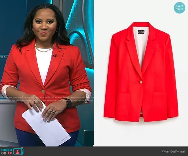 J. Crew Helena Blazer in Drapey Twill in Vintage Red worn by Kay Angrum on NBC News Daily