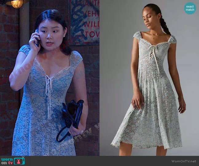 Kimchi Blue Iris Lace Floral Midi Dress worn by Wendy Shin (Victoria Grace) on Days of our Lives