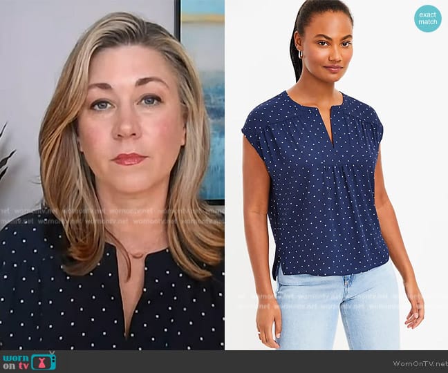 Loft Dotted Split Neck Mixed Media Top worn by Erika Edwards on NBC News Daily