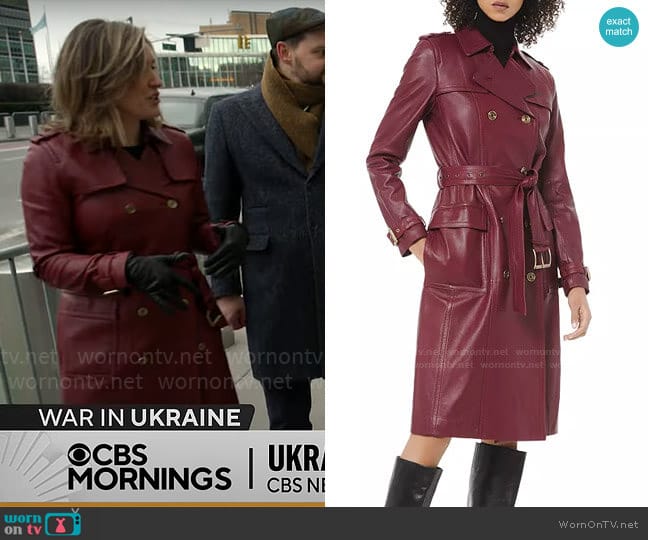 MICHAEL Michael Kors Leather Trench Coat worn by Margaret Brennan on CBS Mornings