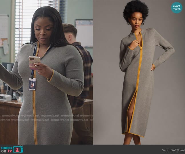 Maeve Half-Zip Long-Sleeve Sweater Dress worn by Ava Coleman (Janelle James) on Abbott Elementary