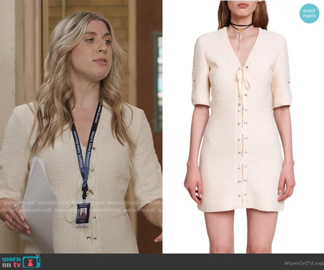 Maje Rilena Lace-Up Tweed Minidress worn by (Sabrina Brier) on Abbott Elementary