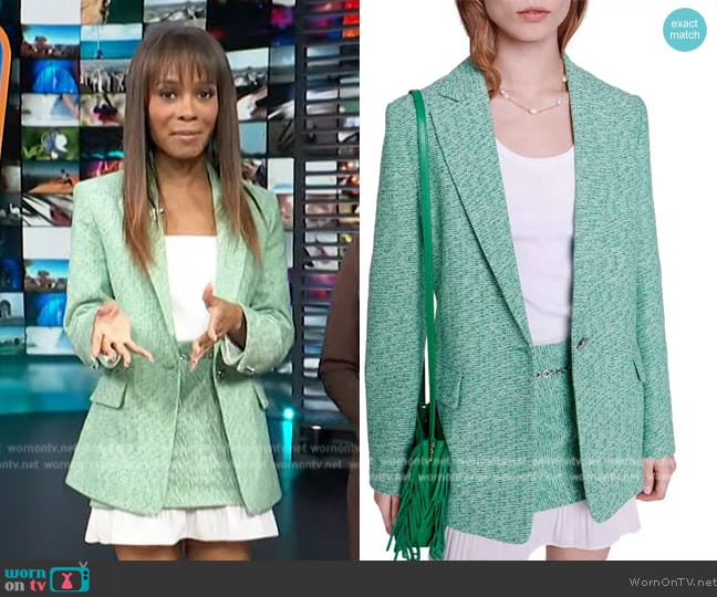 Maje Vrinny Tweed Blazer worn by Zuri Hall on Access Hollywood