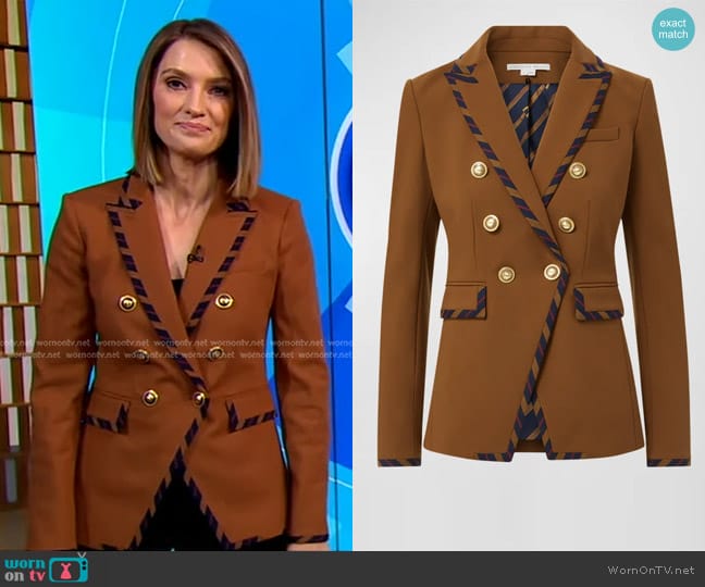 Veronica Beard Miller Striped-Trim Dickey Jacket in Dark Ochre worn by Kayna Whitworth on Good Morning America