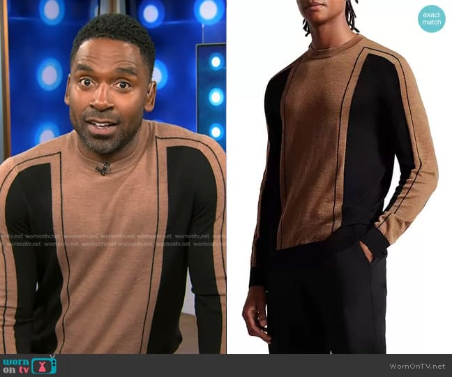 Ted Baker Mitted Striped Merino Sweater worn by Justin Sylvester on Today