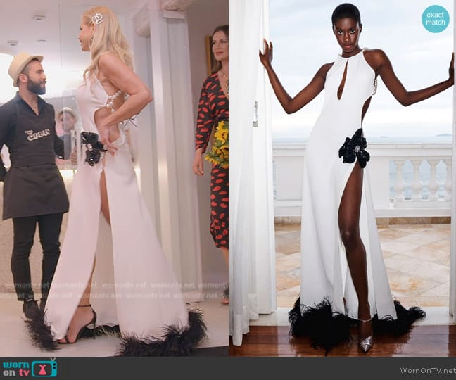 Patbo Halterneck Feather Trim Gown worn by Alexia Echevarria (Alexia Echevarria) on The Real Housewives of Miami