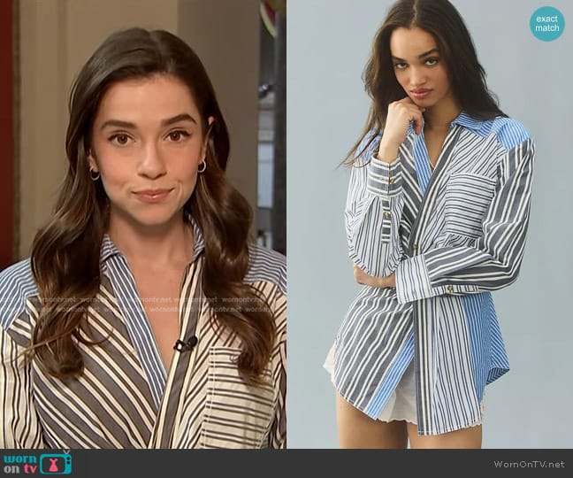 Pilcro Reworked Mixed Stripe Buttondown Shirt worn by Julie Tsirkin on NBC News Daily