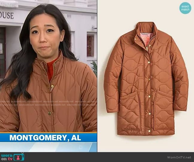 J. Crew Quilted Cocoon Puffer with PrimaLoft Dark Nutmeg worn by Kathy Park on Today