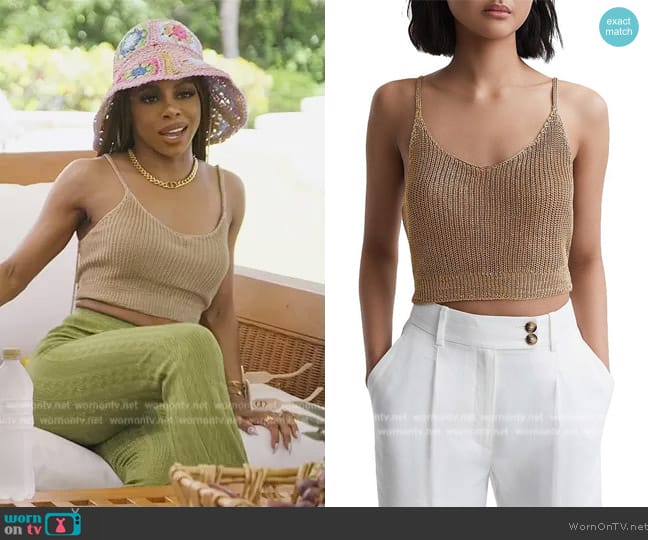 Reiss Rhianna Metallic Knit Crop Top worn by Candiace Dillard Bassett on The Real Housewives of Potomac