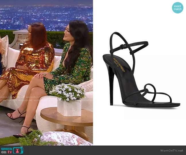 Saint Laurent Clara Sandals in Crepe Satin worn by Crystal Kung Minkoff on The Real Housewives of Beverly Hills
