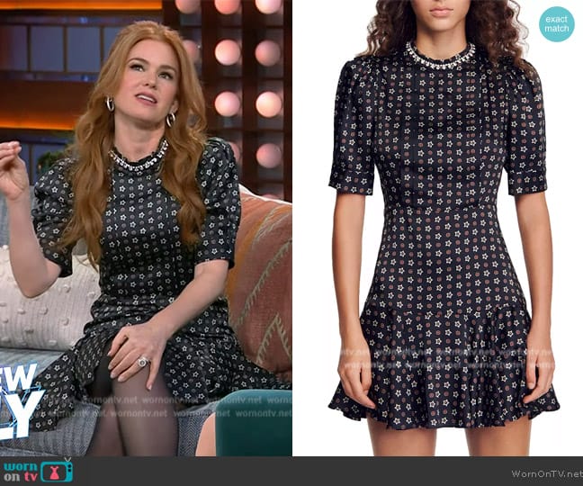 Sandro Short star-print dress worn by Isla Fisher on The Kelly Clarkson Show