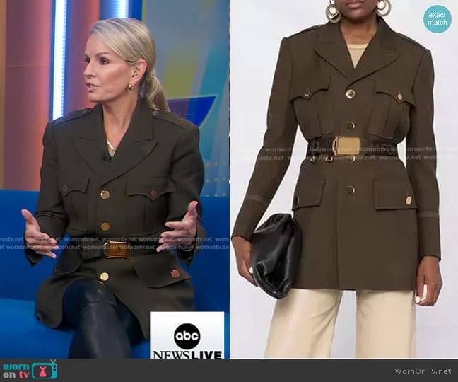 Tom Ford Single-breasted Belted Wool-blend Jacket in Khaki worn by Dr. Jennifer Ashton on Good Morning America