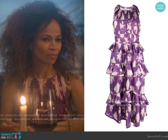 Ulla Johnson Serafina shibori tiered silk maxi dress worn by (Sherri Saum) on Good Trouble