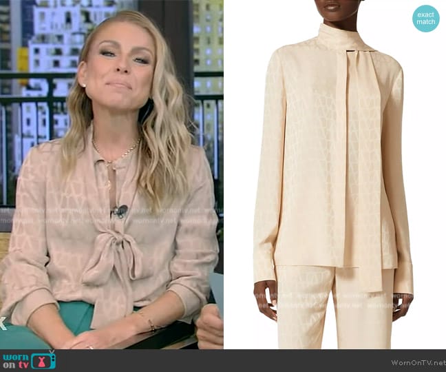 Valentino Toile Iconographe Silk Jacquard Blouse worn by Kelly Ripa on Live with Kelly and Mark