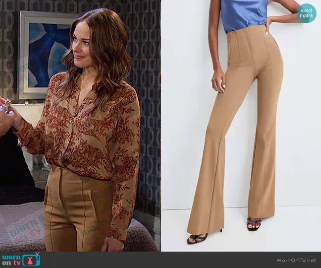 Veronica Beard Azariah High-Rise Flared Pants in Camel worn by Stephanie Johnson (Abigail Klein) on Days of our Lives