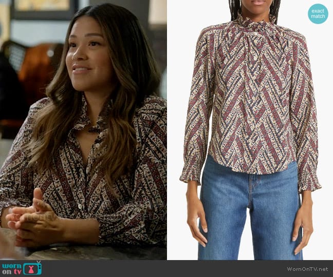 Veronica Beard Calisto Blouse worn by Nell Serrano (Gina Rodriguez) on Not Dead Yet
