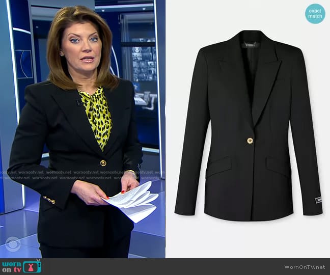 Versace Single-Breasted Wool Blazer worn by Norah O'Donnell on CBS Evening News