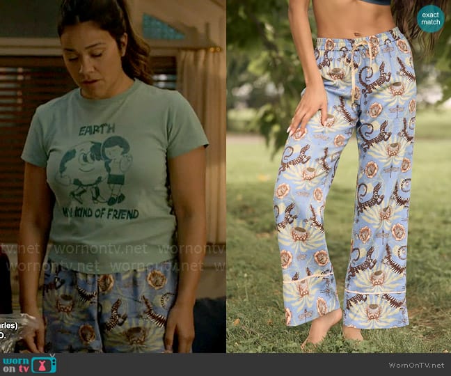 Victoria Garcia for Anthropologie Wide-Leg Flannel Pyjama Bottoms worn by Nell Serrano (Gina Rodriguez) on Not Dead Yet