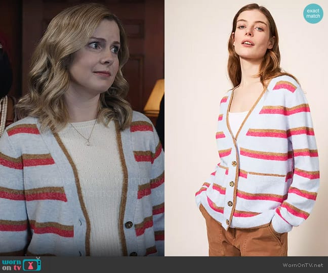 White Stuff Jamie Wool Blend Cardigan worn by Sam (Rose McIver) on Ghosts