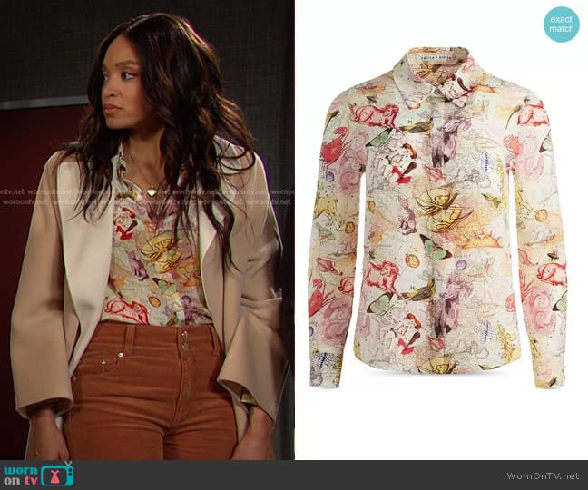 Alice + Olivia Willa Silk Button-Up Shirt in Zodiac Love worn by Lani Price (Sal Stowers) on Days of our Lives