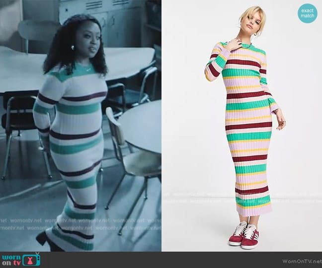 Y.A.S. Knit Maxi Dress in Multicolored Stripe worn by Janine Teagues (Quinta Brunson) on Abbott Elementary