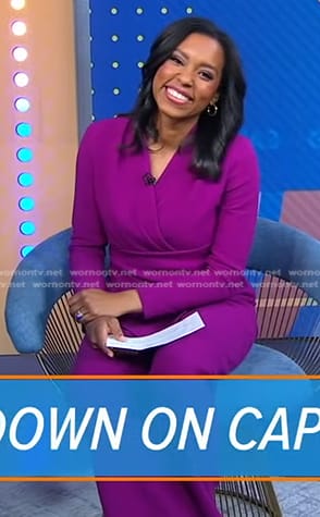 Rachel’s purple peplum top and pants on Good Morning America