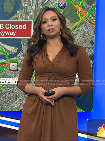 Adelle’s brown v-neck belted dress on Today