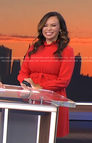 Adelle’s red ruffle neck dress on Today