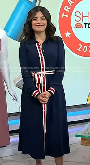 Adrianna’s navy striped trim shirtdress on Today