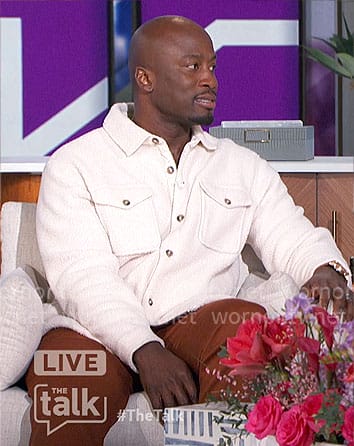 Akbar’s white fleece shirt jacket on The Talk