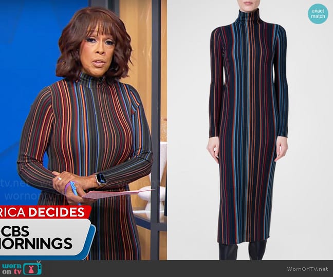 Akris Striped Turtleneck Knit Midi Tube Dress worn by Gayle King on CBS Mornings
