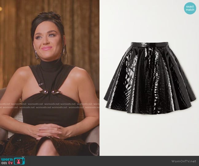 Alaia Croc-Effect Vinyl Mini Skirt worn by Katy Perry on American Idol