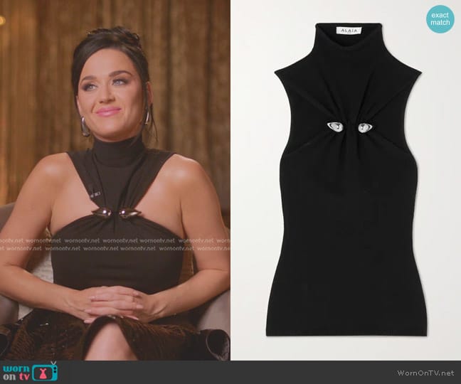 Alaia Embellished Knitted Turtleneck Tank worn by Katy Perry on American Idol