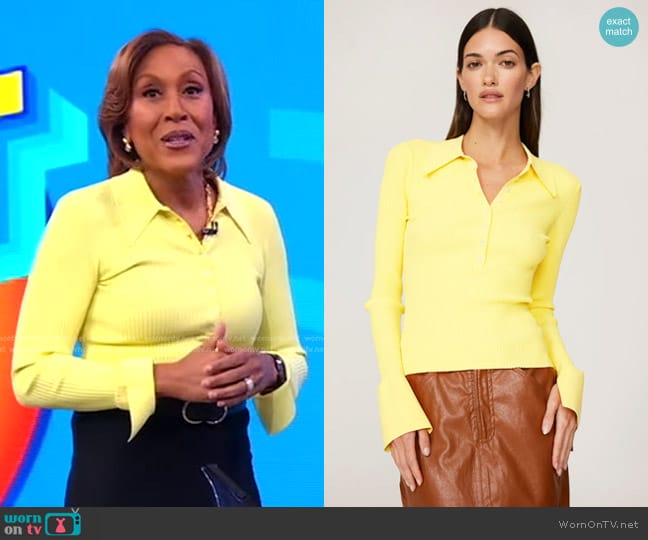 A.L.C. Eleanor Rib-Knit Sweater in Citrine Yellow worn by Robin Roberts on Good Morning America
