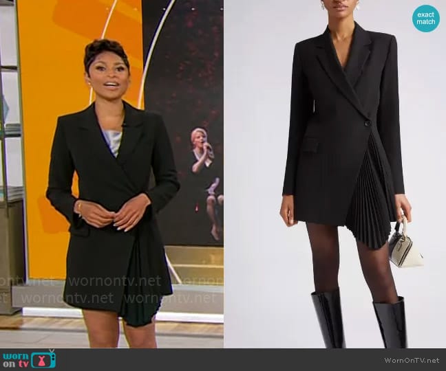 A.L.C. Juliet Pleated Blazer Minidress worn by Jericka Duncan on CBS Mornings