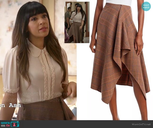 A.L.C. Navy Skirt in Sable Multi worn by Sam (Hannah Simone) on Not Dead Yet