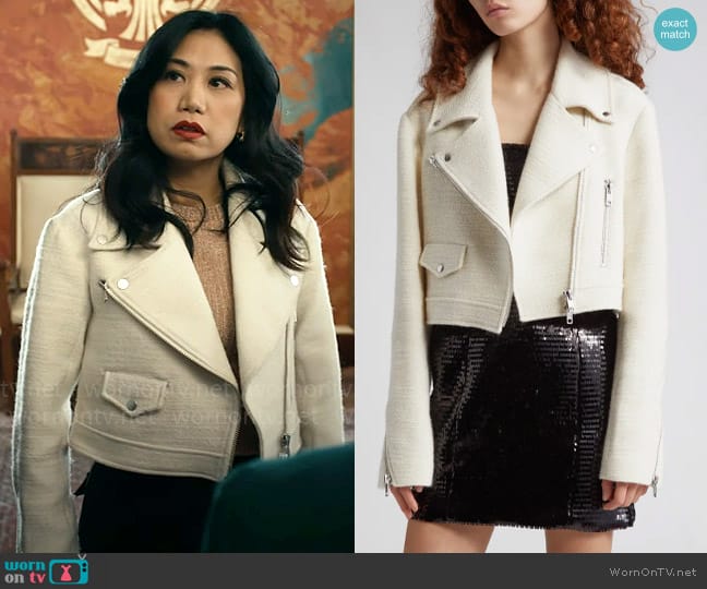 A.L.C. Oxford Tweed Crop Moto Jacket worn by Melody Bayani (Liza Lapira) on The Equalizer