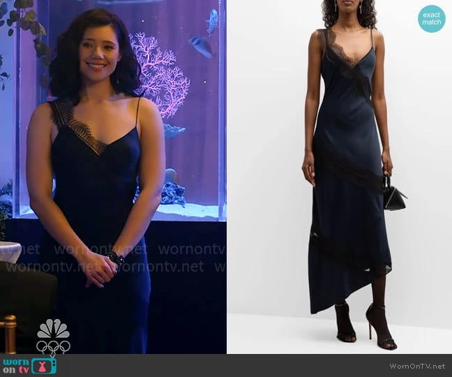 A.L.C. Soleil Lace Trim Slip Dress worn by Violet Mikami (Hanako Greensmith) on Chicago Fire