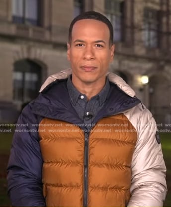 Alex Perez’s colorblock down jacket on Good Morning America